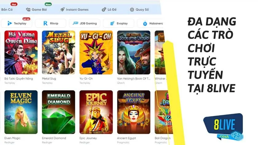 Tổng hợp các trò chơi slot nổ hũ phổ biến tại 8live 1 Đa dạng các trò chơi tại 8live